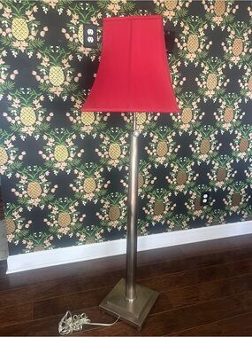 Pottery Barn Red Shade Floor Lamp with Brushed Metal Base